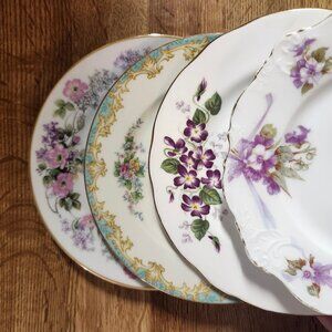 Mismatched Floral ~6.5" Fine China Dessert Cake Plates Gold Rims Porcelain Eclec